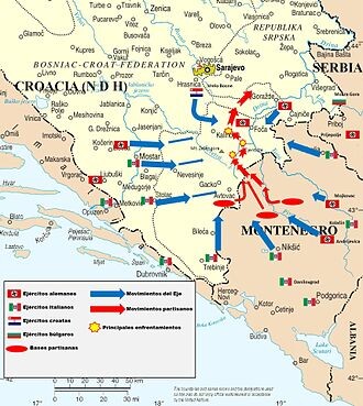 Карта боевых действий в ходе операции «Шварц». https://ru.wikipedia.org/wiki/Битва_на_Сутьеске