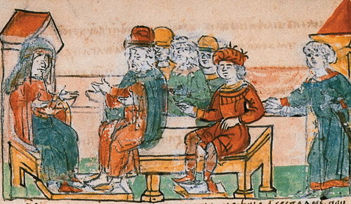 Прием великой княгиней Ольгой древлянских послов. Миниатюра из Радзивилловской летописи