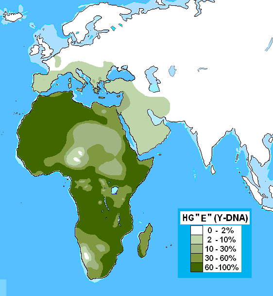 Карта распространения гаплогруппы E