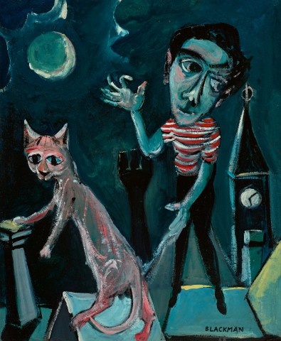 Автопортрет с кошкой. Масло, картон