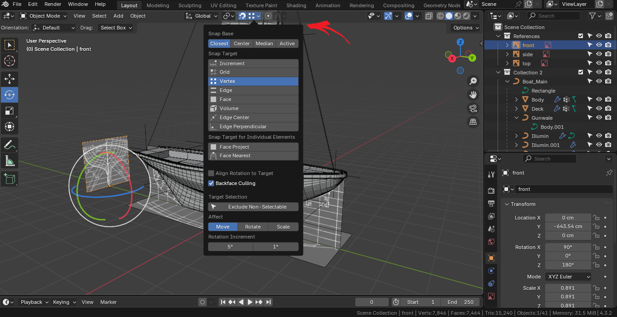 Включаем "магнитик" для привязки