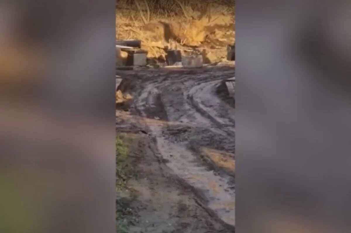    Разрушенная дорога на одной из улиц Новосибирска отрезает людей от города