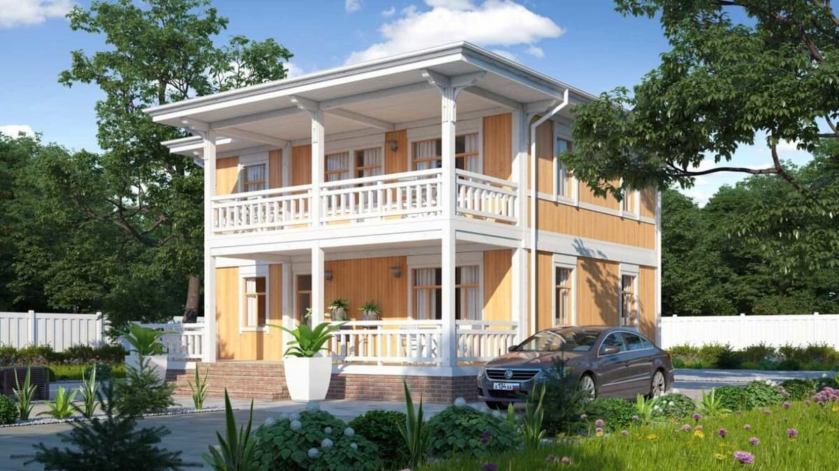 Проект двухэтажного загородного дома по проекту "Меренга" компании NATURI