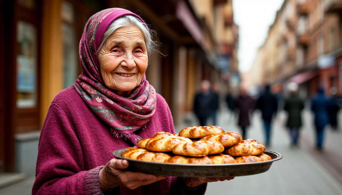 Стоит старушка, вся такая уютная, в платочке, а перед ней – лоточек с пирожками, от которых идёт такой аромат, что даже самые стойкие прохожие начинают принюхиваться и замедлять шаг.