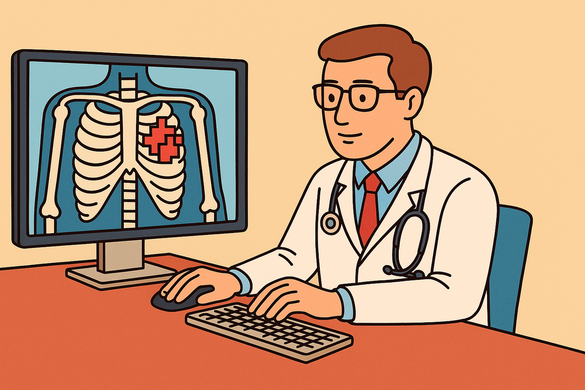 ИИ подсвечивает подозрительные участки на томографических снимках, а врач обращает более тщательное внимание на эти зоны.