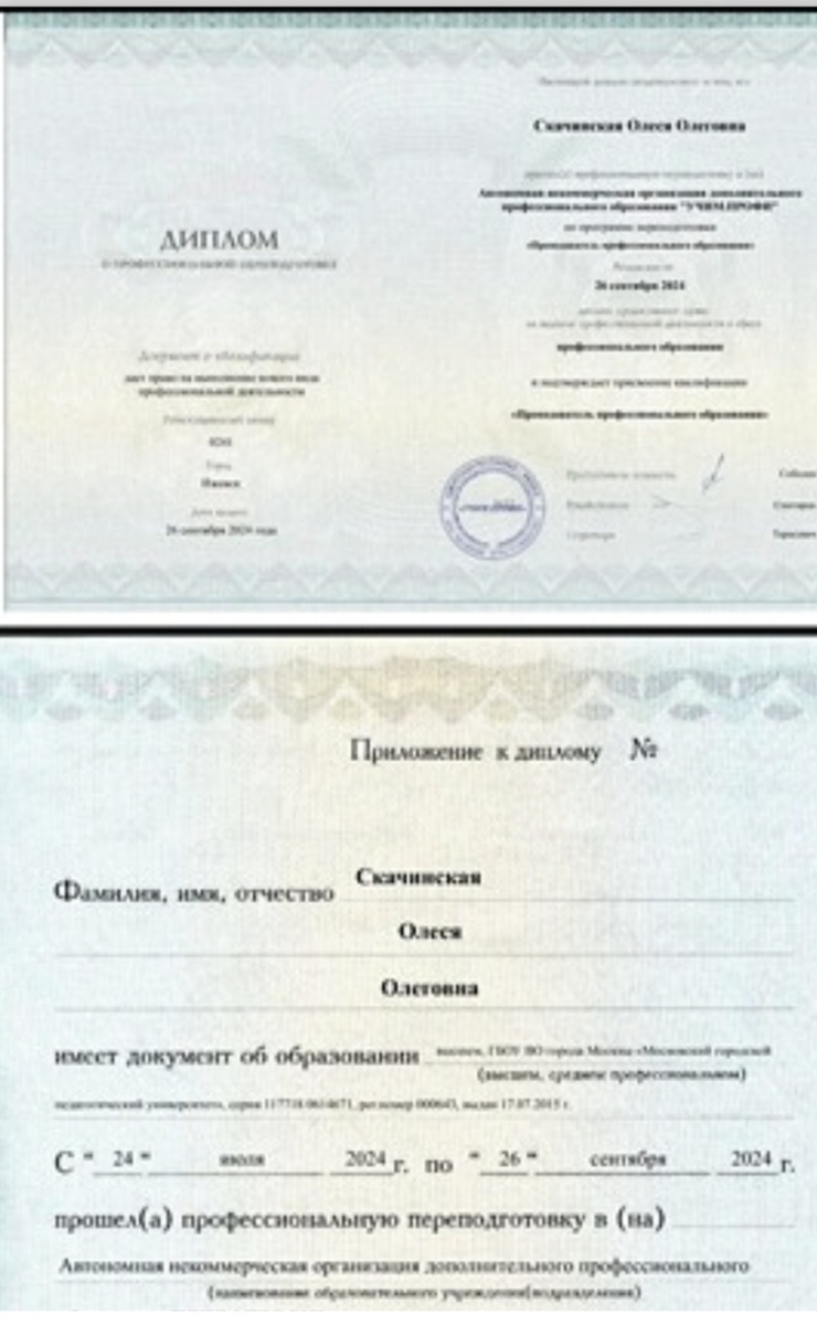 Диплом о профессиональной переподготовке автора канала "Металлург" по специальности "преподаватель специальных дисциплин 