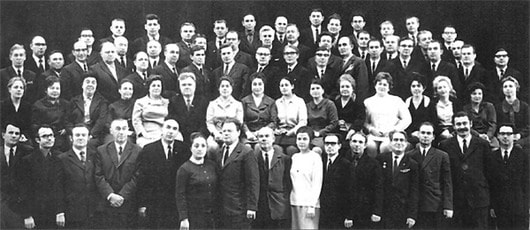 Представители коллектива ПЛТИ на торжественном собрании в честь 40-летия МарПИ (1972)