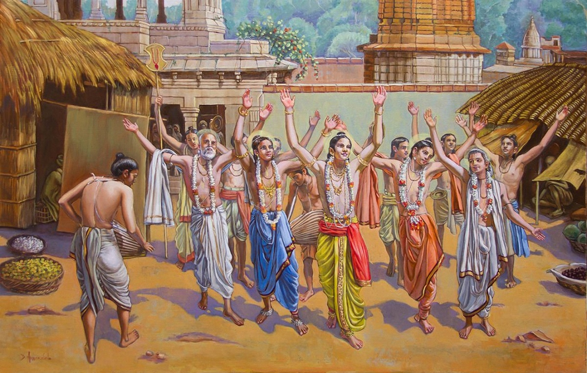 Господь Кришна приходит в этот мир в образе своего преданного, чтобы показать людям Кали юги, как нужно проявлять свою преданность, чтобы освободиться от страданий и смертей.