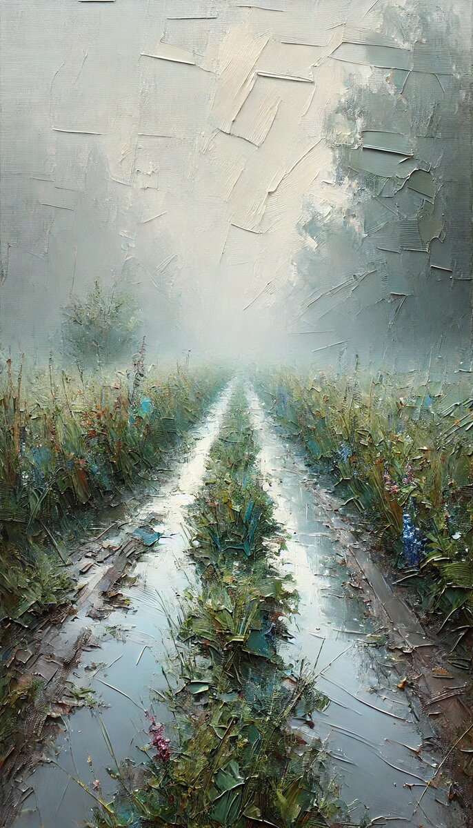 Картина: Деревенская дорога после дождя