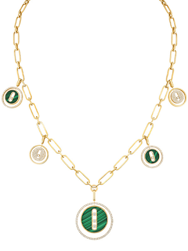 Колье Messika Lucky Move из желтого золота с бриллиантами и малахитами