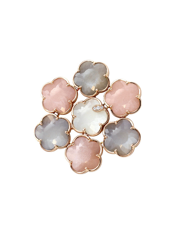 Брошь Pasquale Bruni Ton Joli из розового золота с бриллиантами, розовыми, серыми и белыми лунными камнями