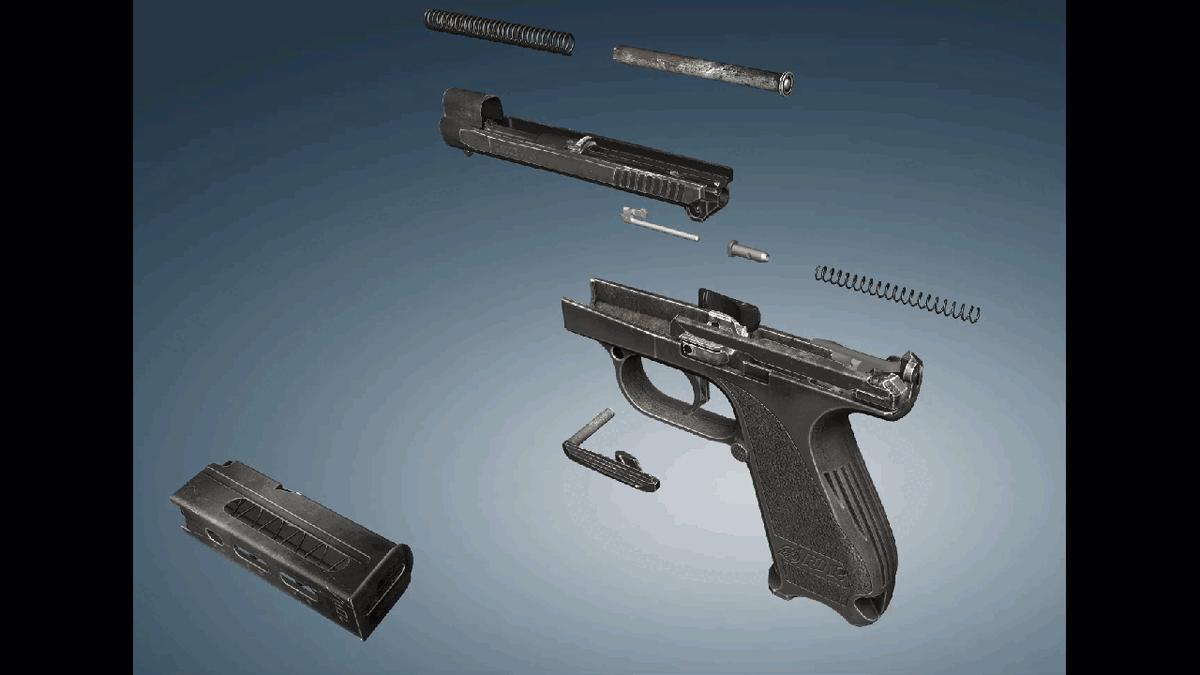 Сборка пистолета после неполной разборки (World of Guns Gun Disassembly).
