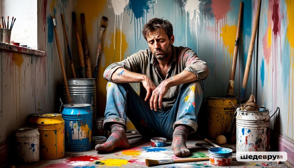 Кот в банке с краской)