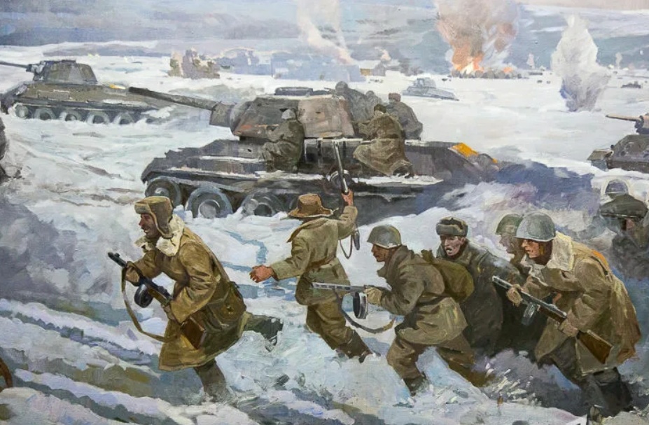 "...Долг чести нас с нацизмом в бой зовёт,..." ( фото картины ВОВ из открытого источника Яндекс).