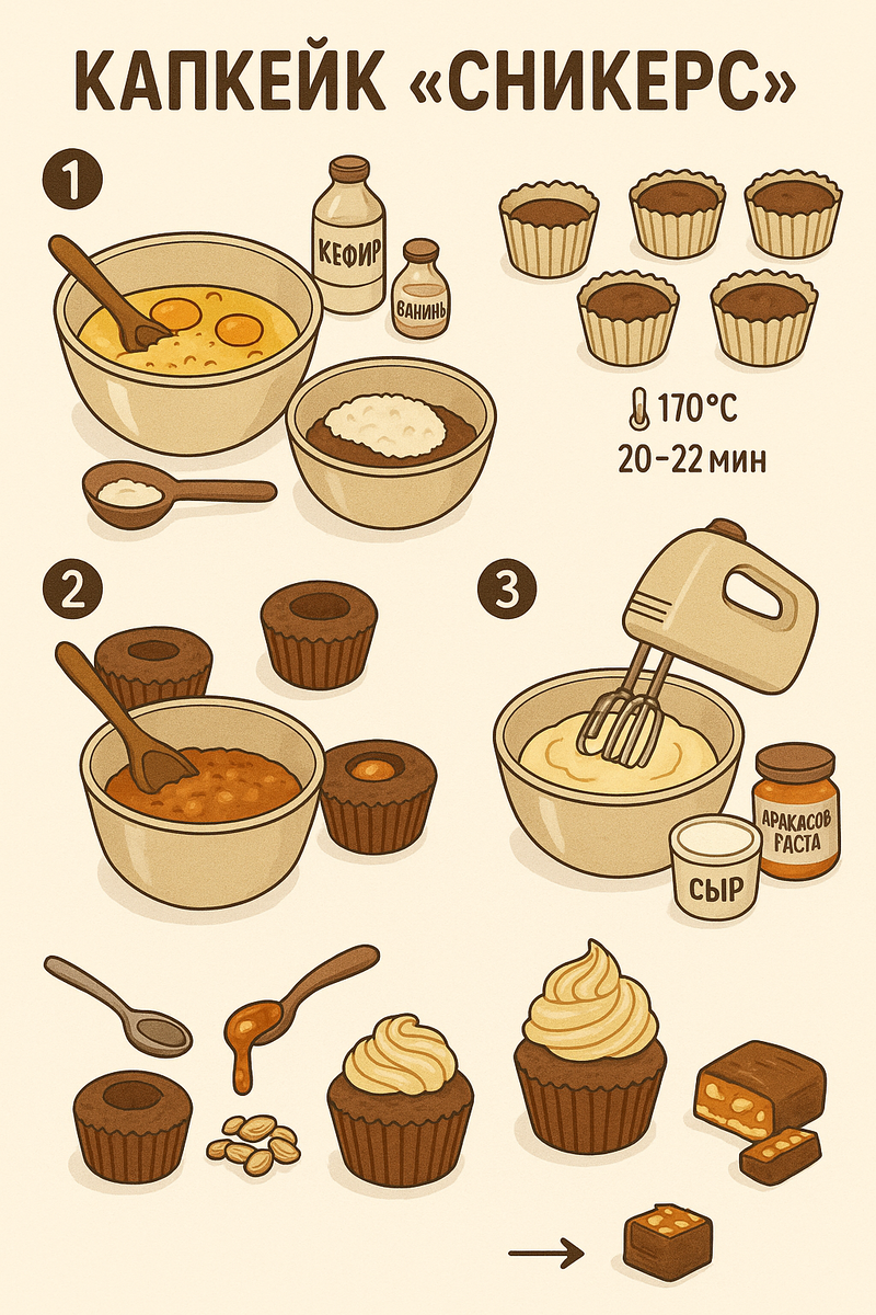 Капкейки «Сникерс»