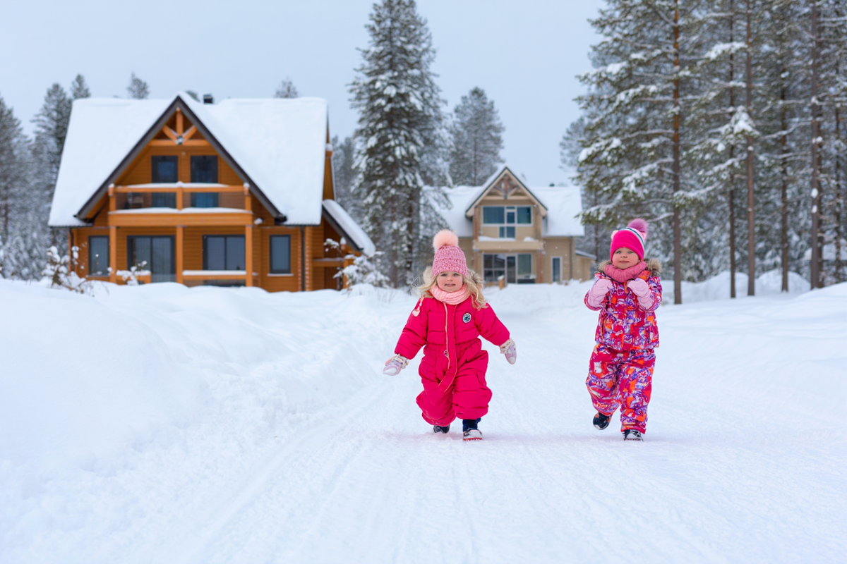 Деревянные дома здорово выглядят зимой среди леса
