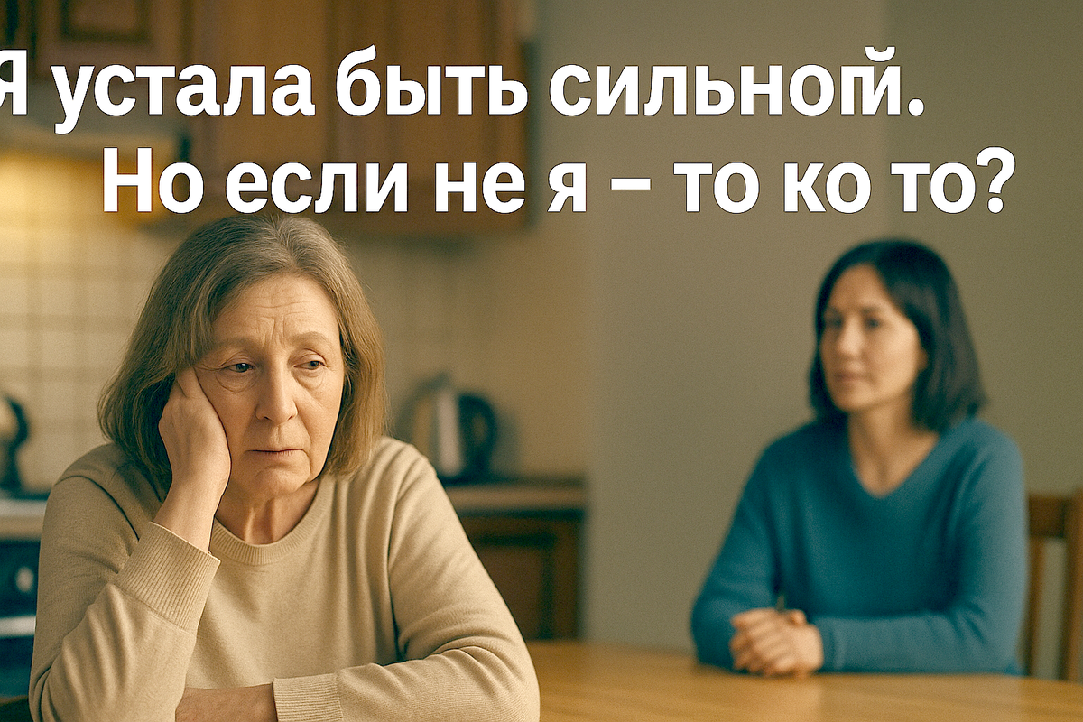 Женщина 50+ в коридоре дома, держится за стену, в её взгляде — смесь усталости и решимости. Свет из окна мягкий, вечерний. Атмосфера переломного момента — когда человек впервые разрешает себе быть не героем, а просто живым.