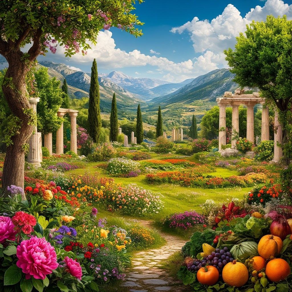 На Елисейских полях никогда не заканчивается весна и не бывает ненастий: ветер приносит желанную прохладу, но не становится бурей, не идут дожди, не выпадает снег. Леса в Элизии всегда зеленеют, воздух чист, а поля готовы к жатве.