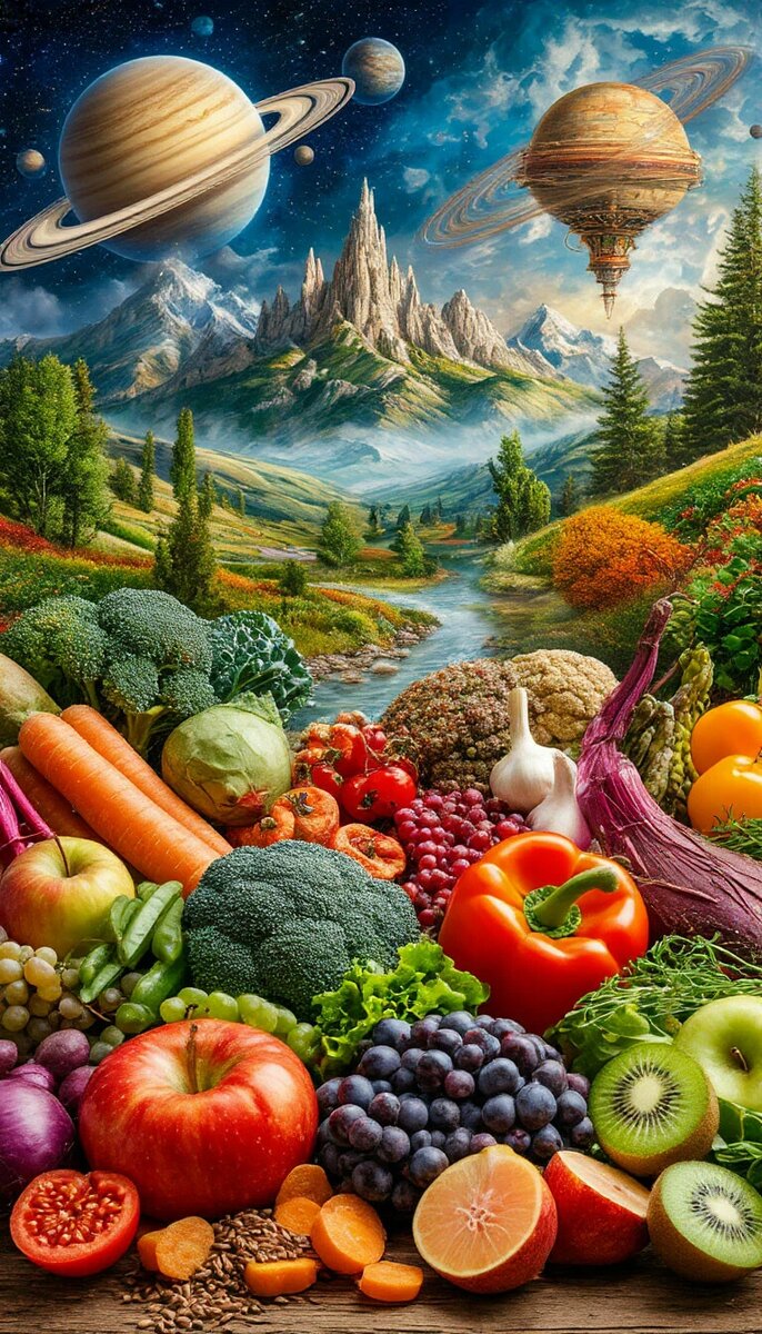 Макробиотическое питание: научный подход для здоровья и профилактики заболеваний. Сюрреализм, Фэнтэзи, шедеврально, бесконечная детализация и экспозиция, 10D, неземная красота