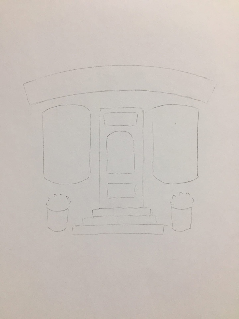 Французский магазин. скетч линером и цветными карандашами