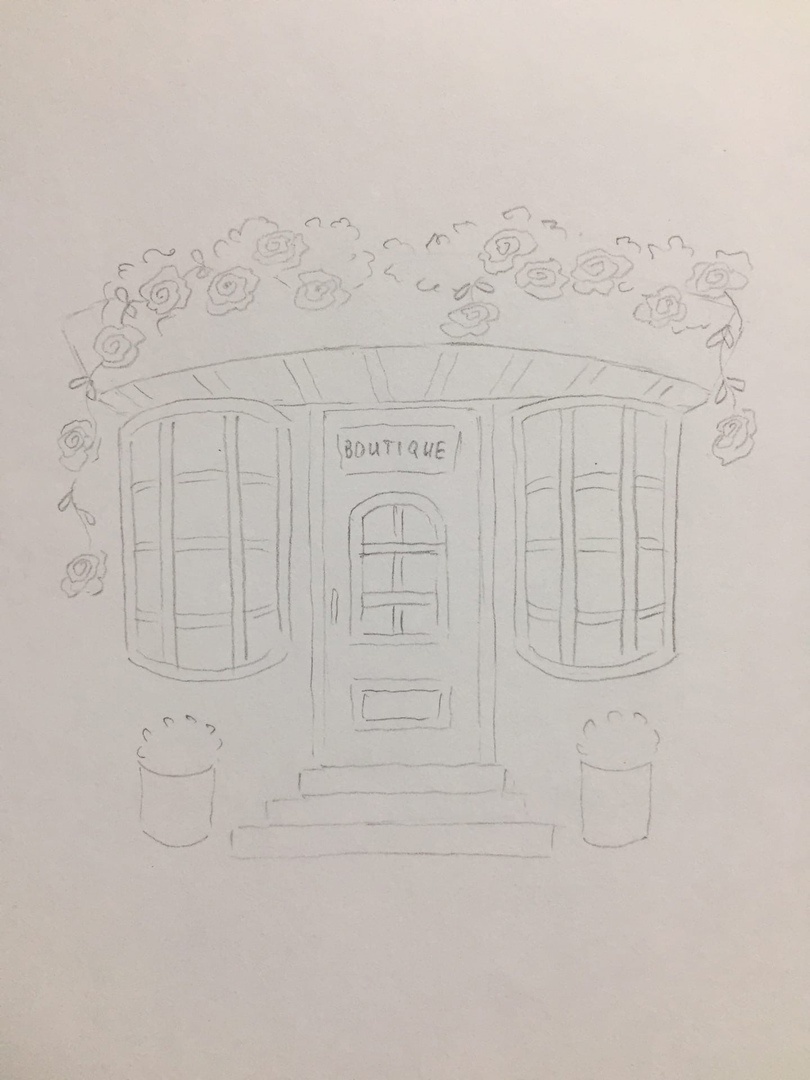 Французский магазин. скетч линером и цветными карандашами