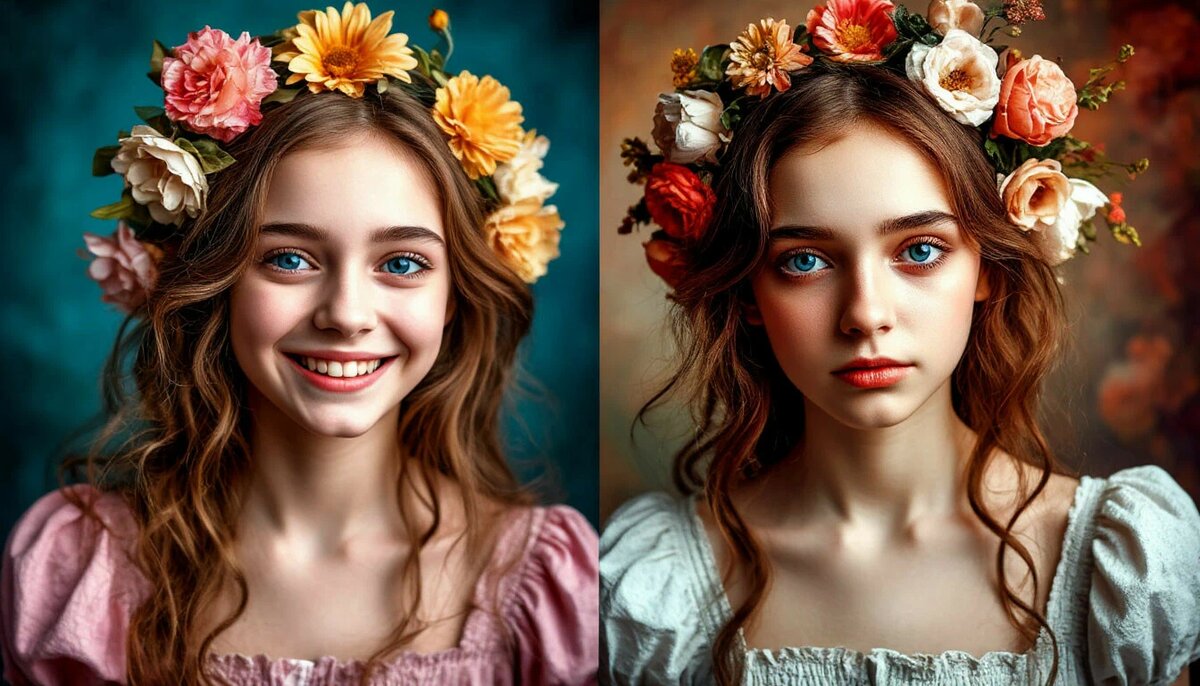 Радостная бодрость и ленивая печаль в образе двух разных девушек или одной и той-же в разных ситуациях, Сюрреализм, Фэнтэзи, шедеврально, бесконечная детализация и экспозиция, 10D, неземная крас