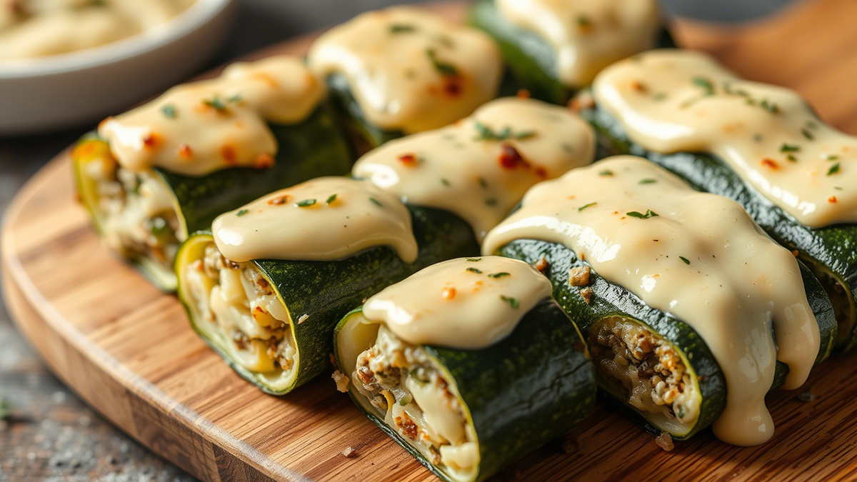 Кабачковые рулетики с сырным соусом