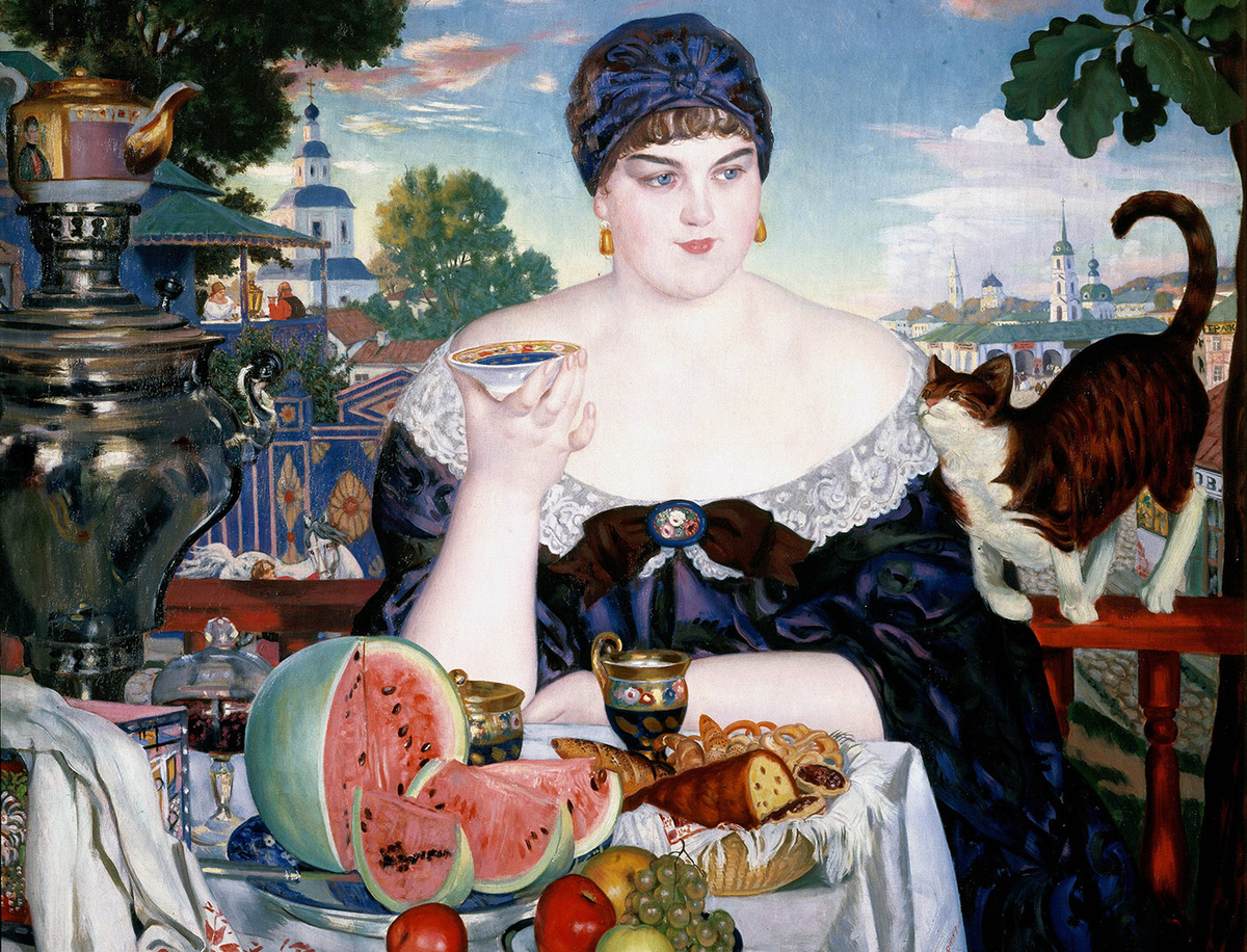 Кустодиев, "Купчиха за чаем"
