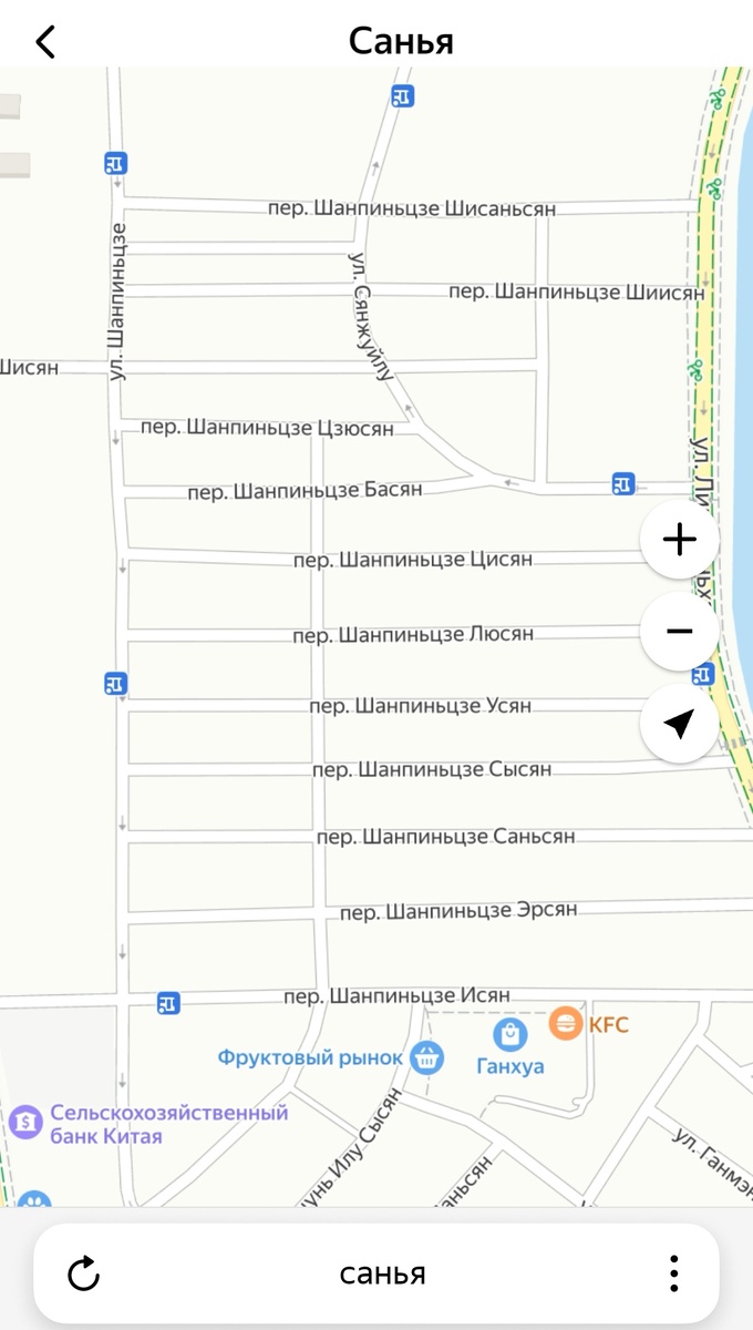 Фрагмент карты города Санья на острове Хайнань, Китай. Яндекс.Карты.