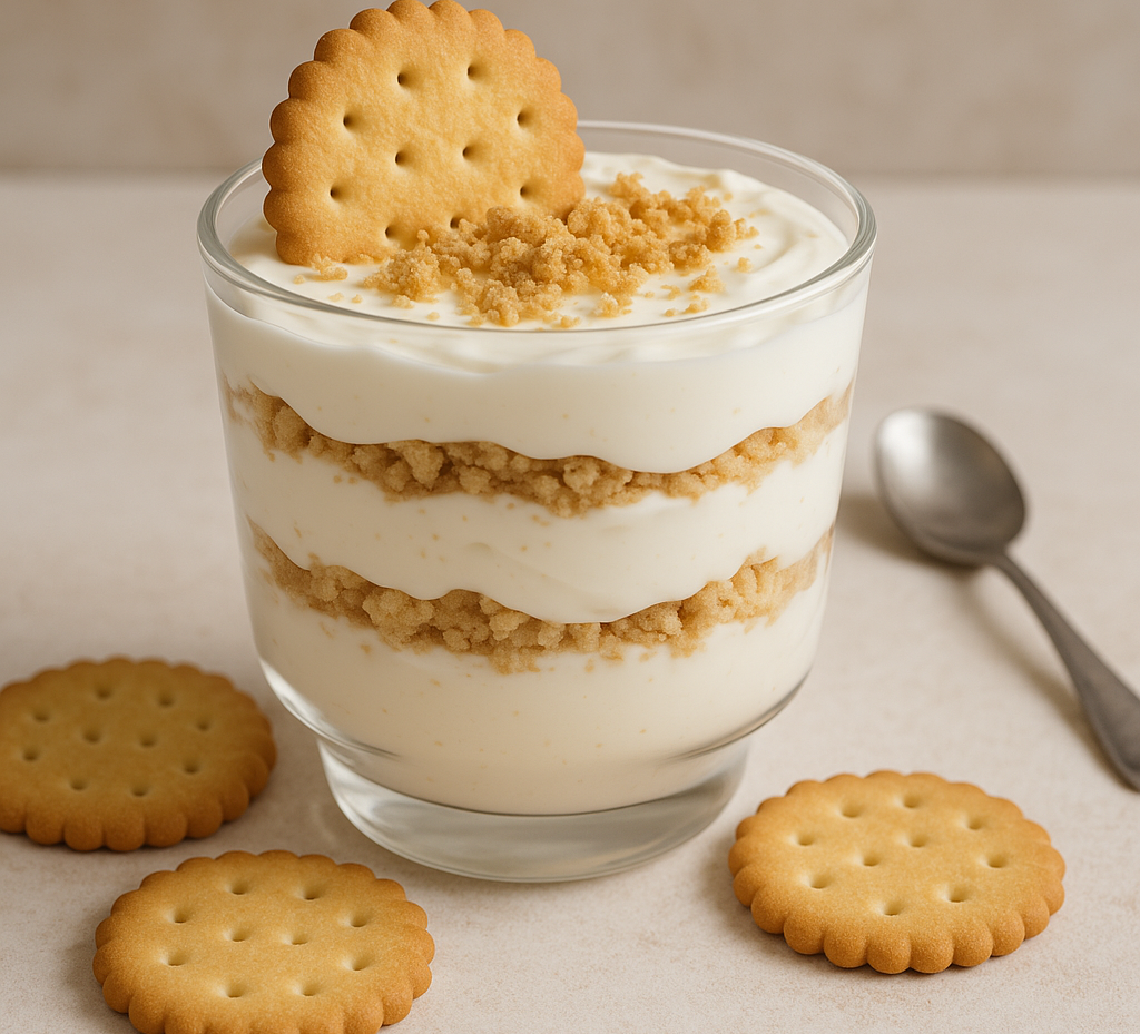 Сметанный десерт с песочным печеньем 