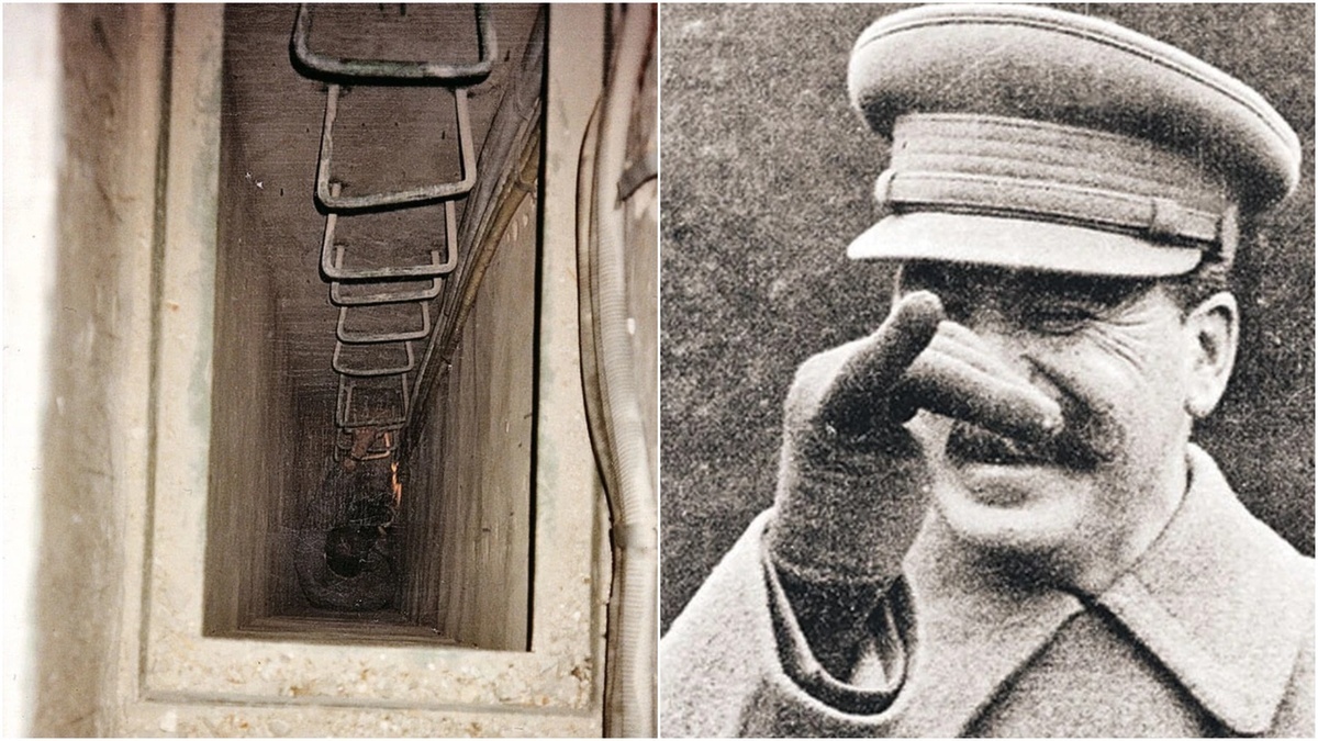 Слева: так выглядит спуск под пол в сталинской квартире. Источник фото: КП. Справа - фото Сталина, источник - Государственный архив РФ