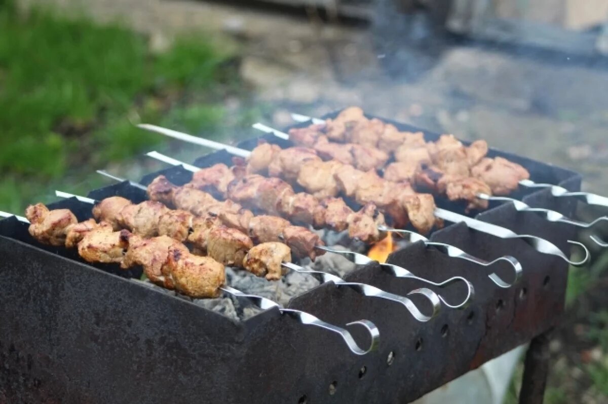    На майские праздники многие выезжают на природу жарить шашлыки.