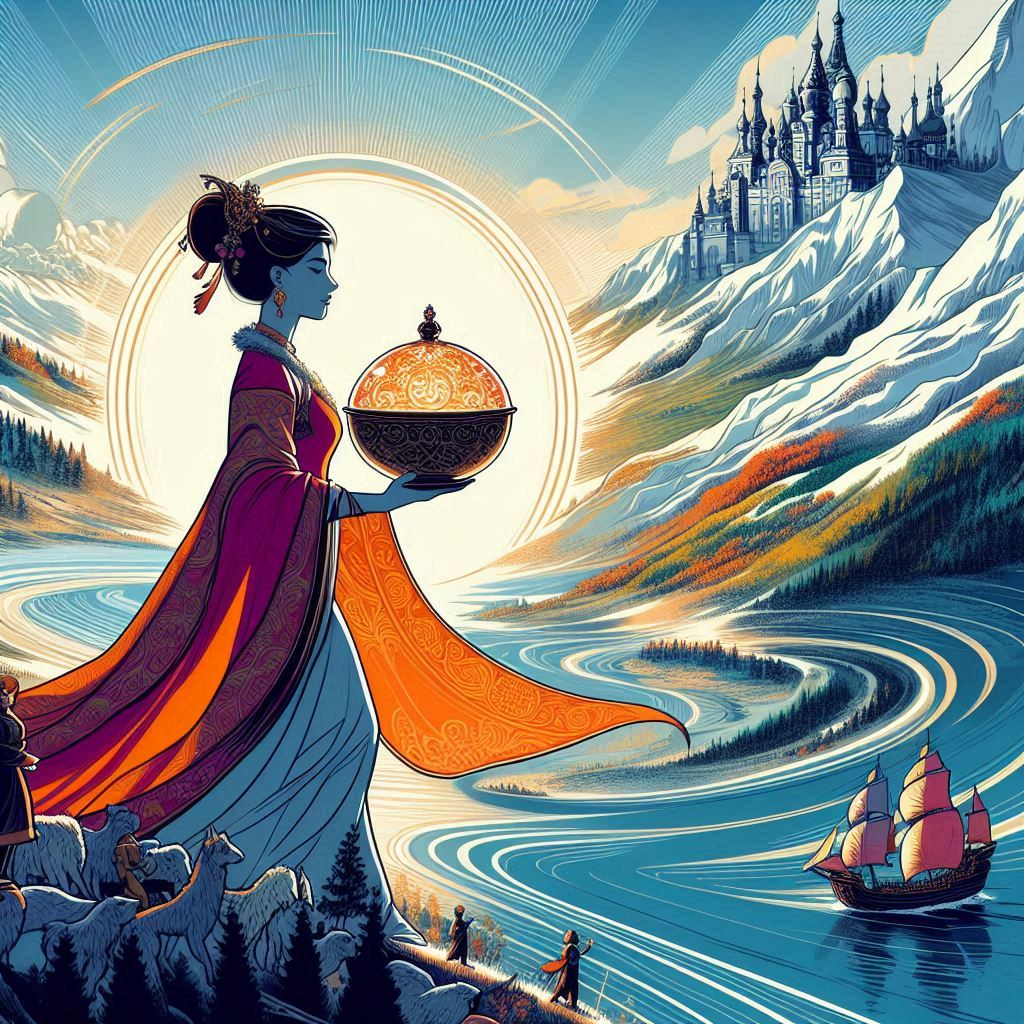 На иллюстрации вариант одного из архетипов Евразийского культурного кода. Это мечта, которую приписывают Чингисхану: создать такую империю, чтобы молодая женщина, держащая в руках золотое блюдо, могла пройти от Тихого океана до Черного моря, не боясь ни за свою честь ни за имущество. 