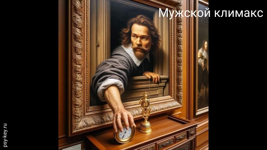 В попытках остановить время мужчина пытается разрешить глубокий внутренний конфликт и часто прибегает к ложным видам «спасения» собственной мужественности