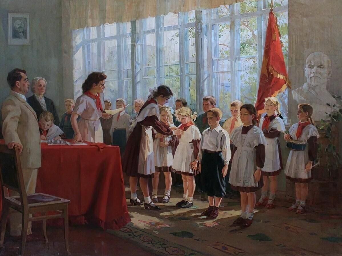 Художник Иван Антонович Тихий. "Прием в пионеры". 1953 год