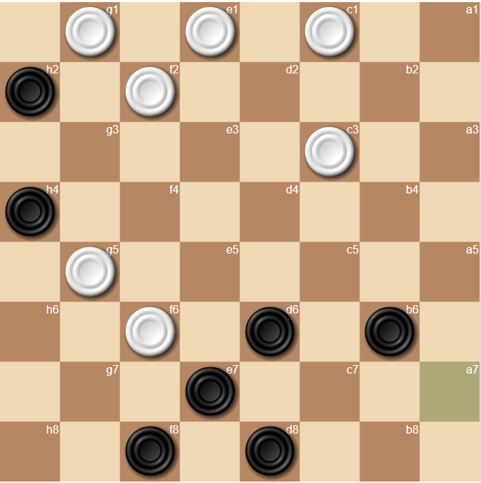 1.g3? (1.h6!) h6 2.g7 dc5 3.h8 cd4 4…f6? (4…fg7! -+) и черным повезло запереть g7,h8 в блице, а надо было, например, так 5…c5 6.b2 b4 7.h2de7 8.ed2 hg5 9.e3 10.g3 11…d6 12.e1 h4 13.bc3 hg5 14.ef2 f4 15.b4 fg3 16.f7 h2 17.g1 g3 18.a7 h2 19.g1 g3 =