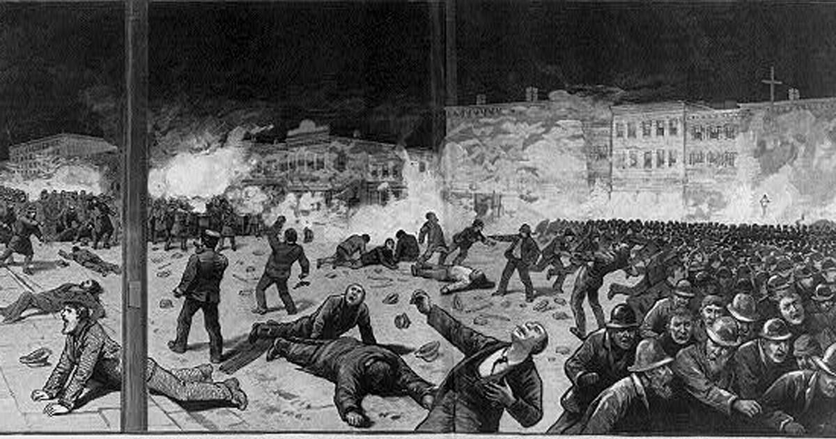 1 мая 1886 года, Чикаго. Изображение с сайта - https://www.gtrk-vyatka.ru