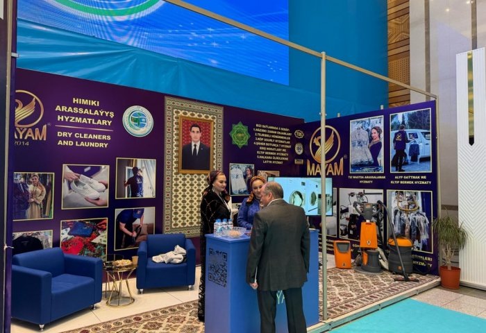 Стенд MAÝAM на международной выставке-ярмарке «Международная торговля и услуги», 30 апреля, 2025 г., Ашхабад, Туркменистан (Фото: БТ)
