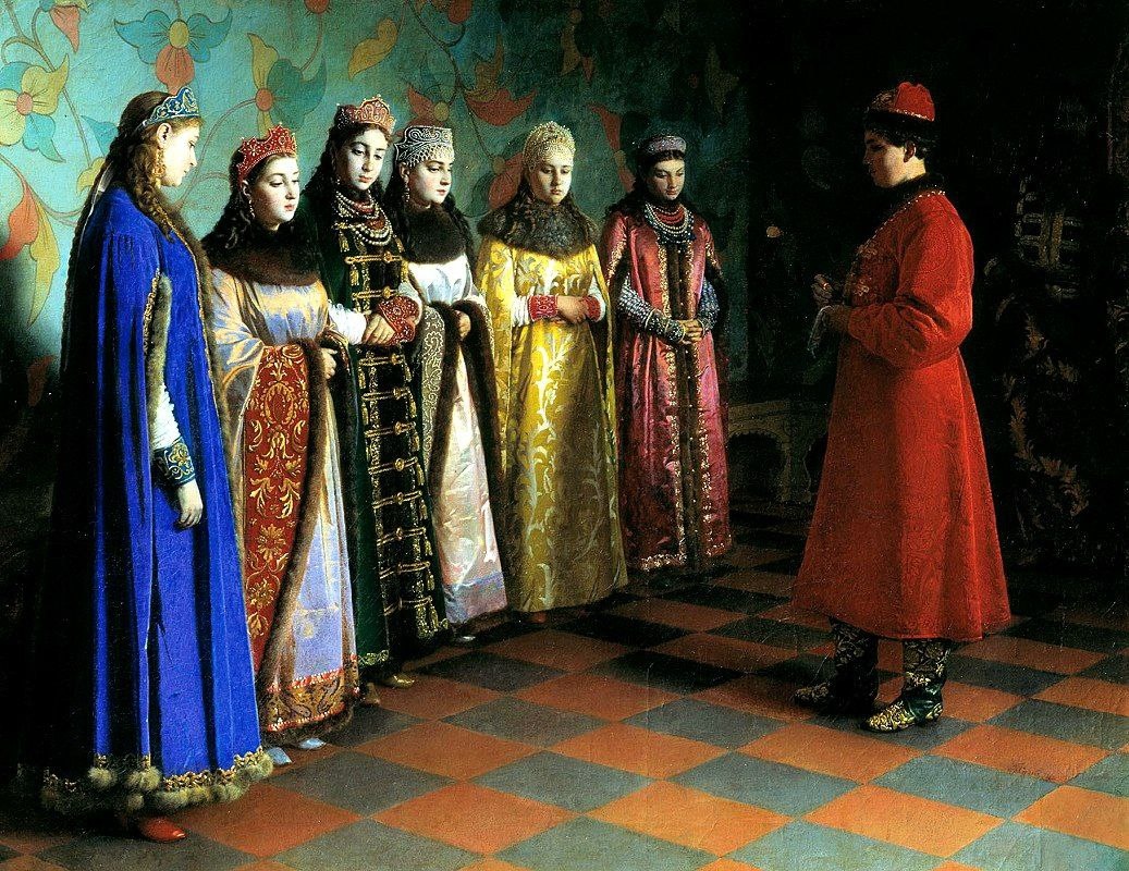 Седов Григорий Семенович (1836 - 1884)    Выбор невесты царём Алексеем Михайловичем. 1882 Холст, масло. 127 x 164 см Государственная Третьяковская галерея, Москва