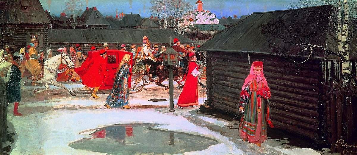 Свадебный поезд в Москве (XVII столетие). 1901 Холст, масло. 90 x 206 смТретьяковская галерея, Москва Рябушкин Андрей Петрович  1861 - 1904