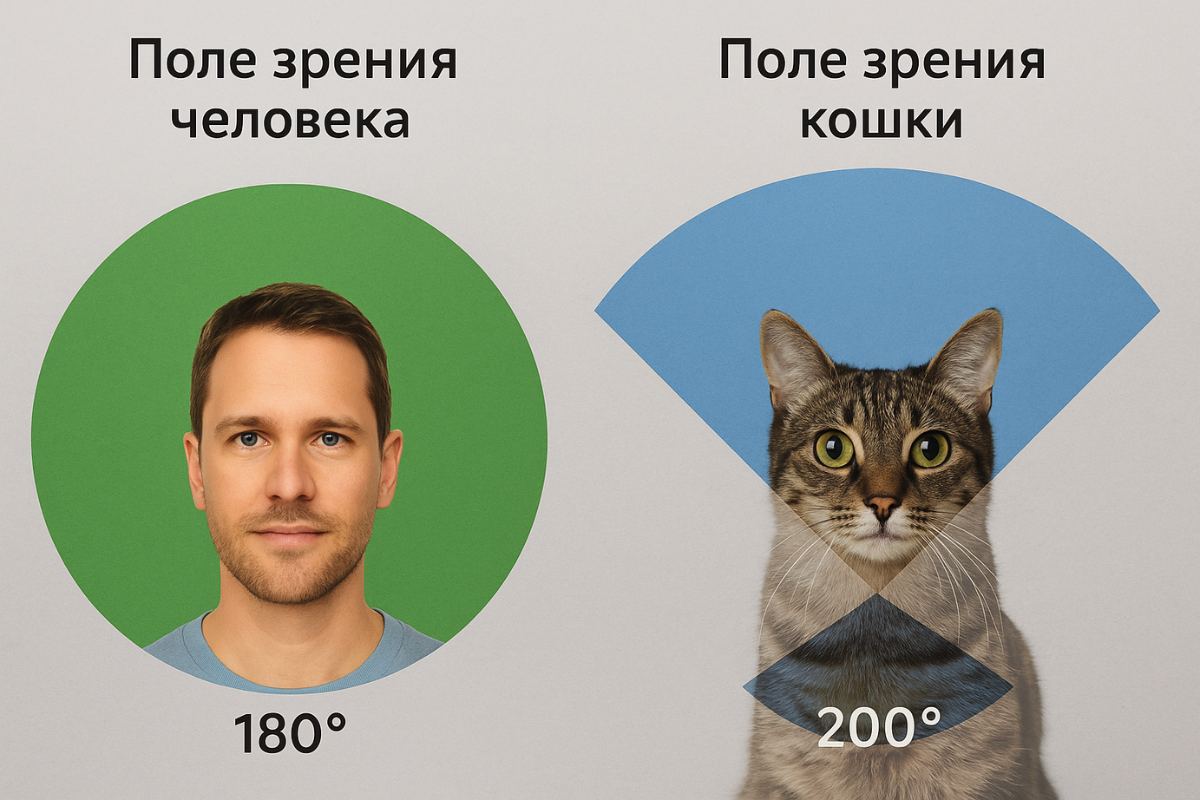 Поле зрения кошки и человека 