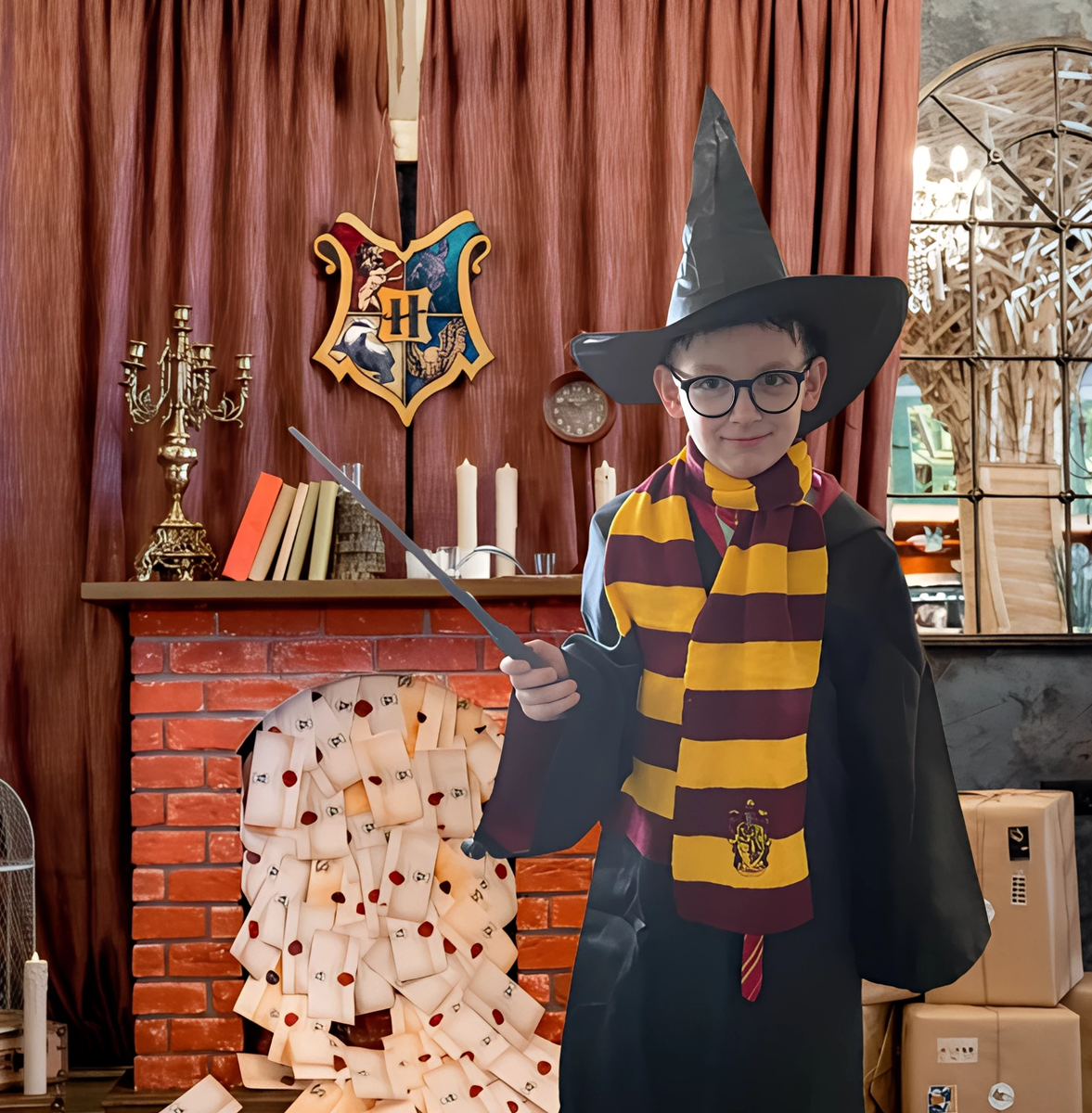 Глеб в образе Гарри Поттера в Хогвартсе