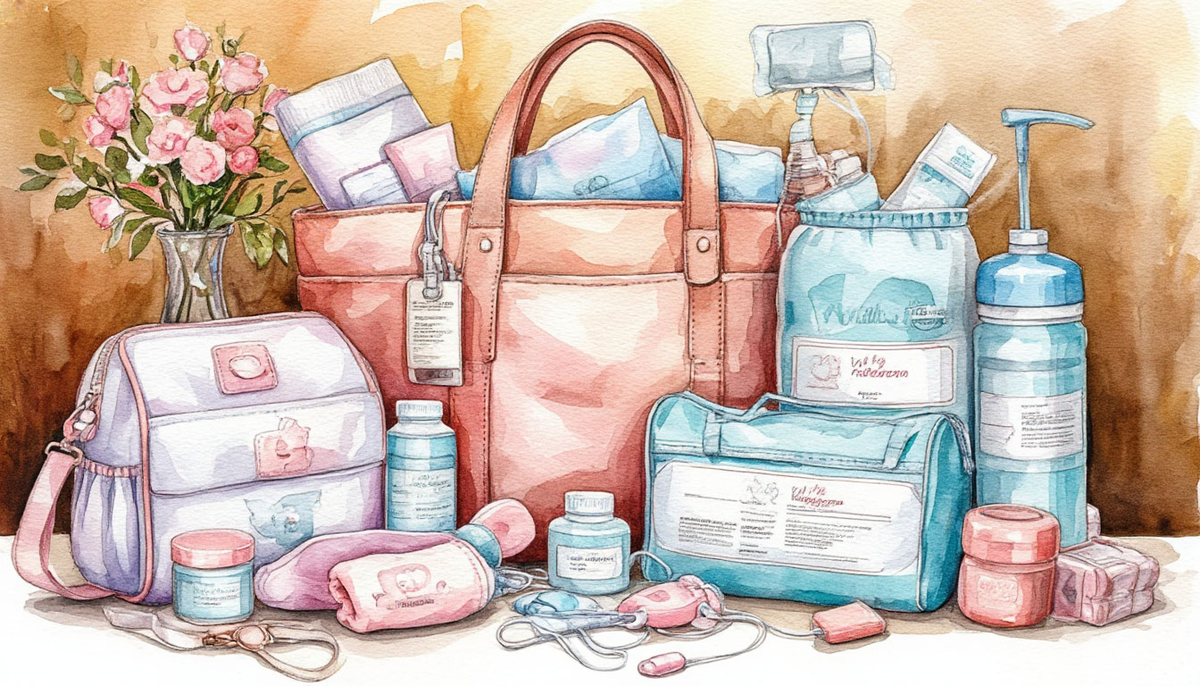 Нейросеть по запросу «Нарисуй сумку для роддома с предметами для родов» сгенерировала такую картинку