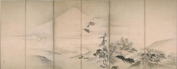 Гора Фудзи, Кано Танъю, 17 в,  Парные шестистворчатые ширмы