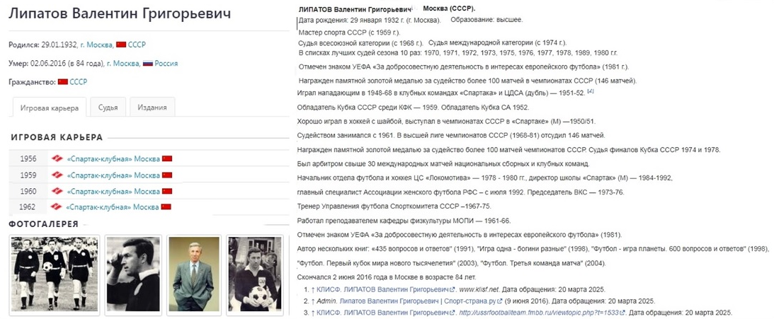 Об инспекторе матча Валентине Липатове из https://footballfakts.ru/person/ и др. Коллаж автора ИстАрх.