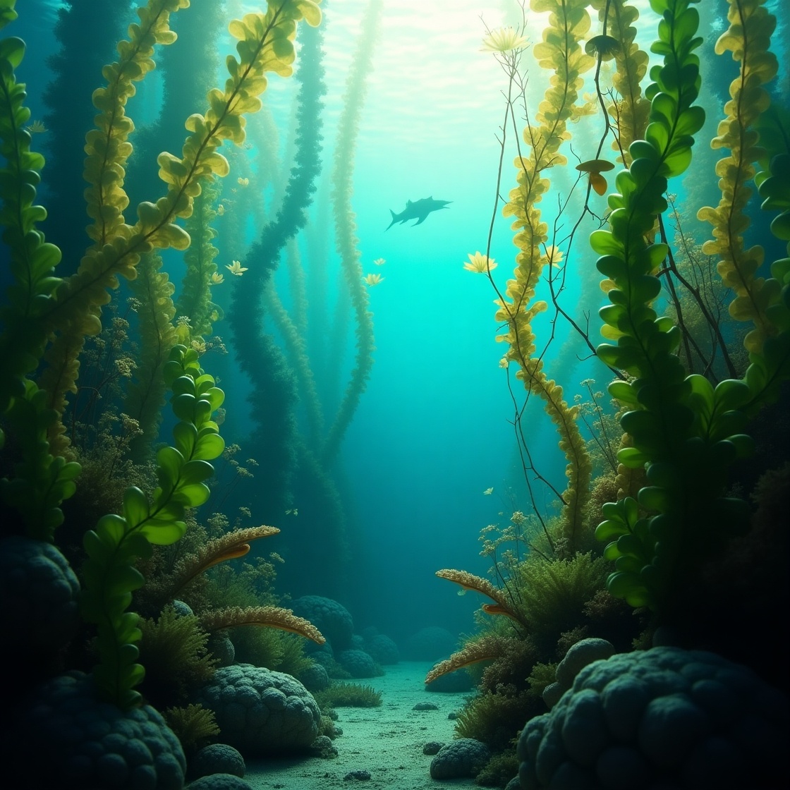 Красивый подводный лес из водорослей.
