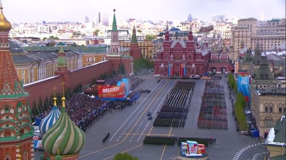    Парад Победы на Красной площади, 9 мая 2024 года. Источник: кадр трансляции Кремля