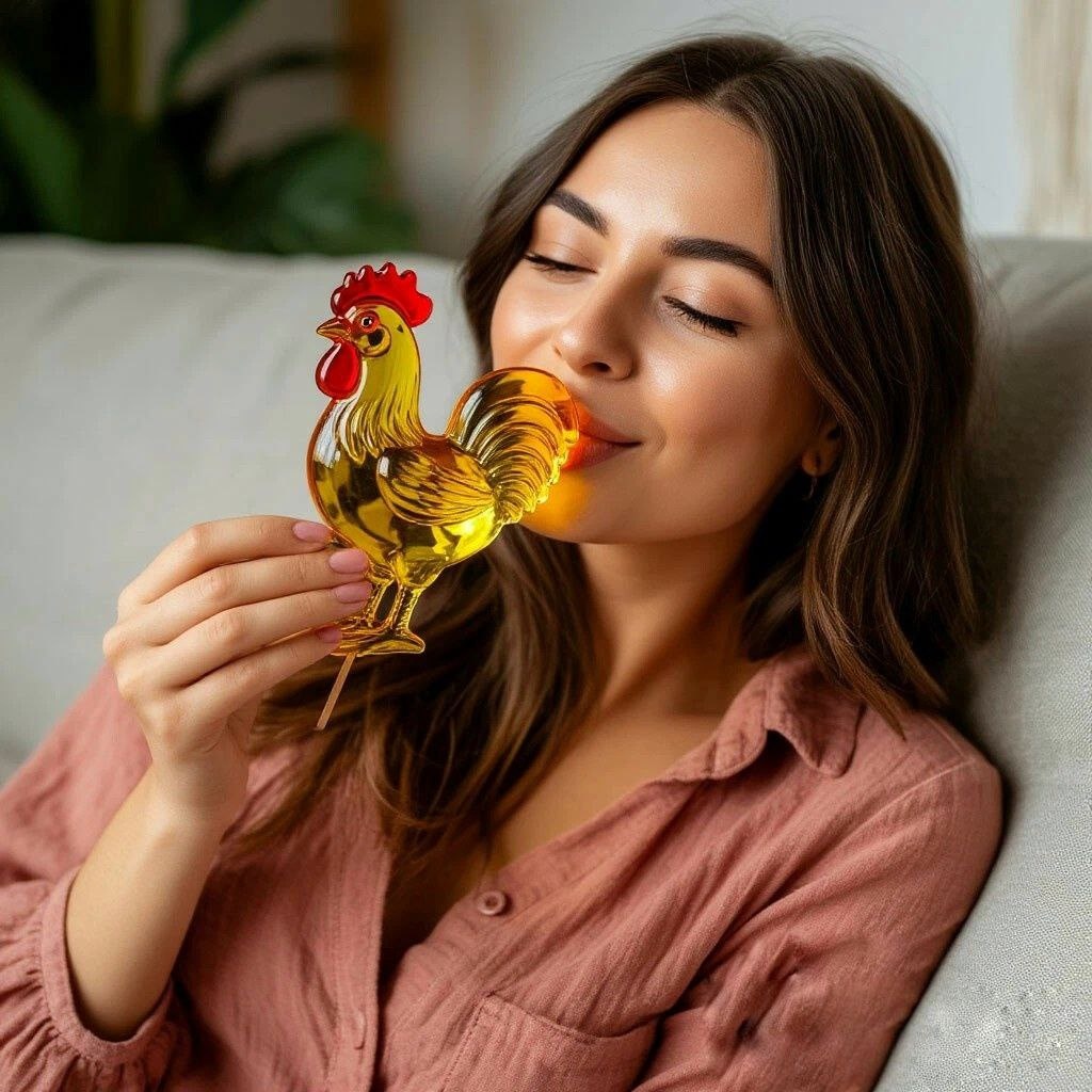 Девушка лениво вкушает леденцового петушка. Видение искусственного интеллекта.