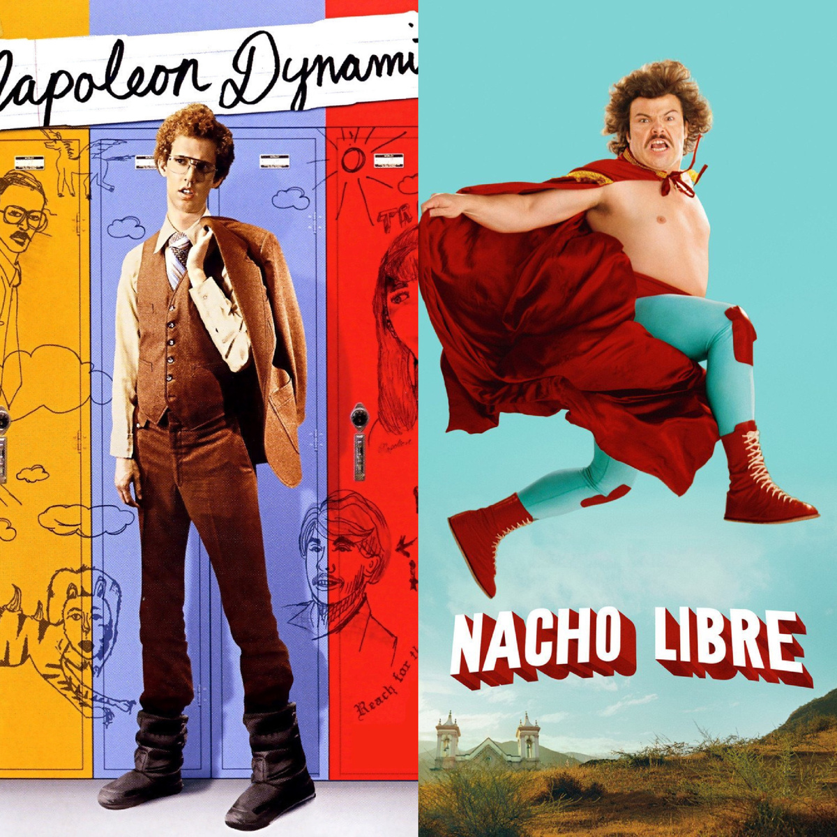 Постеры к фильмам “Наполеон Динамит”, “Супер Начо”.