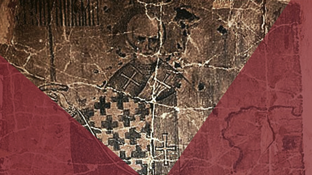 Икона Святого Николая Можайского. Коллаж с рассечённом плакатом... 